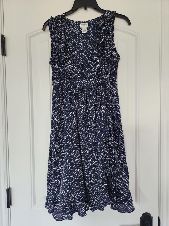 Motherhood Maternity Dresses & Skirts - Motherhood Maternity Navy Polka Dot Ruffle Faux Wrap Dress - Medium